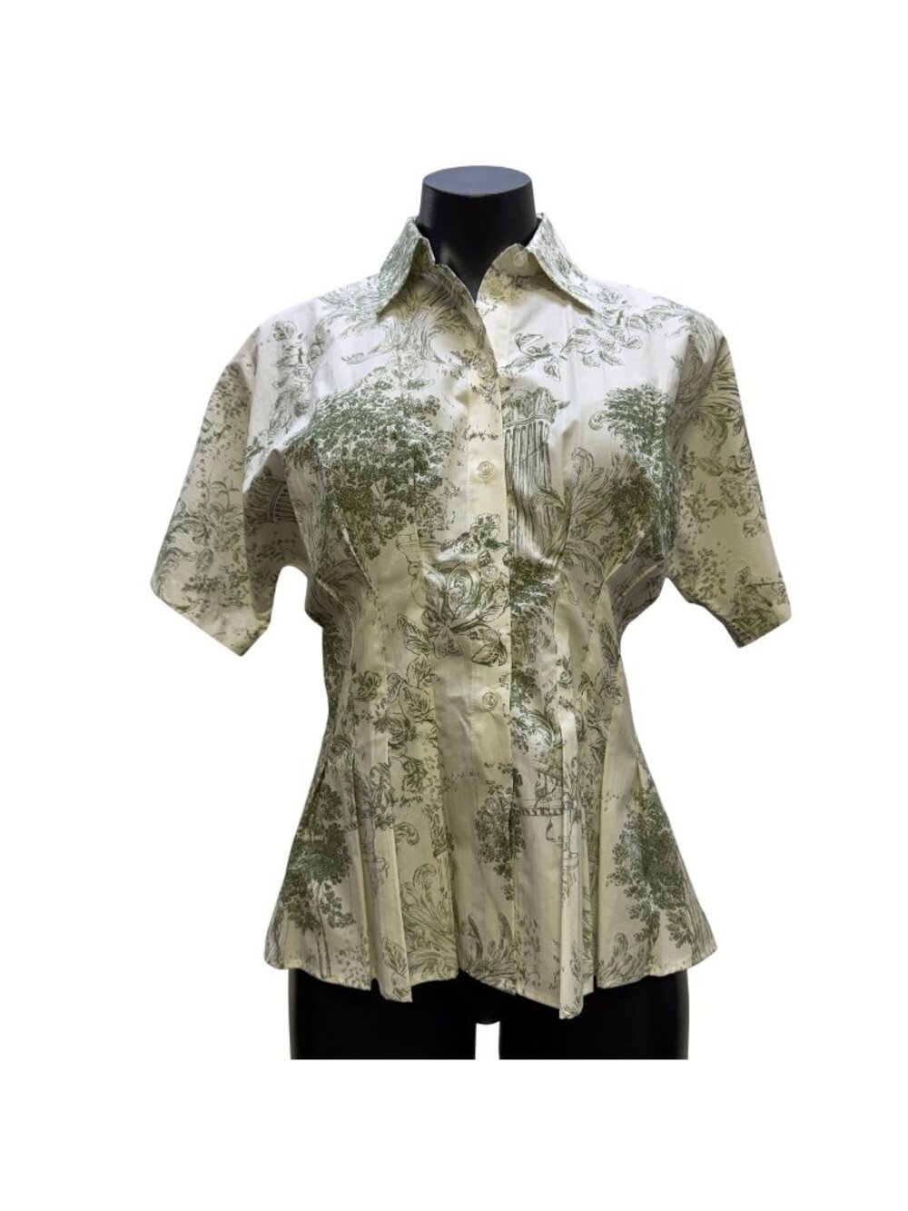 NWT Alex Marie Green & White Short Sleeve Button-Up Blouse Size 2